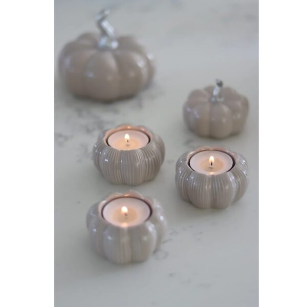 Set of 3 Ceramic Pumpkin Tea Light Holders - Autumn