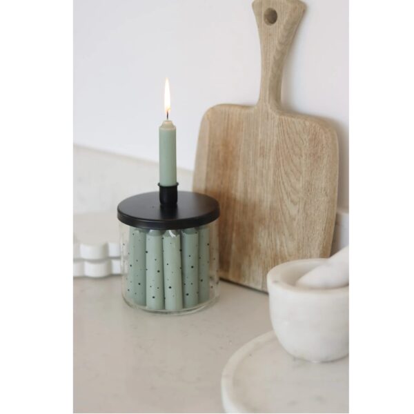 Large Glass Candle Holder - Black/Polka