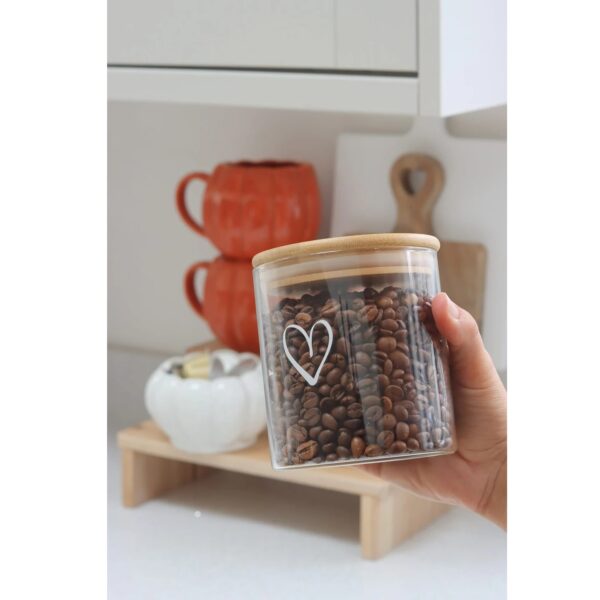 Set 3 Bamboo Storage Jars - Single Heart Natural lid 600ml