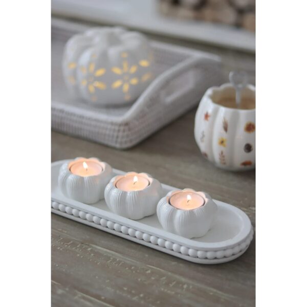 Set of 3 Ceramic Pumpkin Tea Light Holders - White