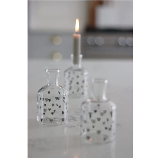 Glass Candle Holder -Multi Heart Black
