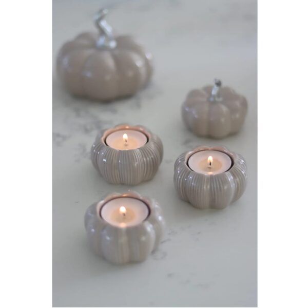 Set of 3 Ceramic Pumpkin Tea Light Holders - Autumn