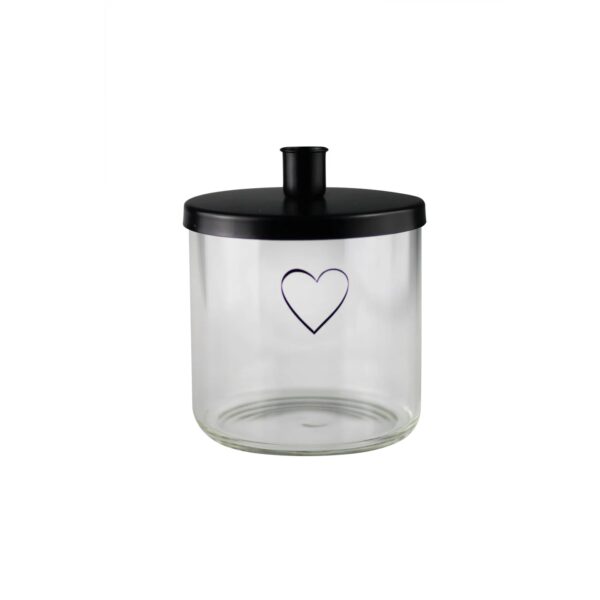 Large Glass Candle Holder - Black/Single Heart
