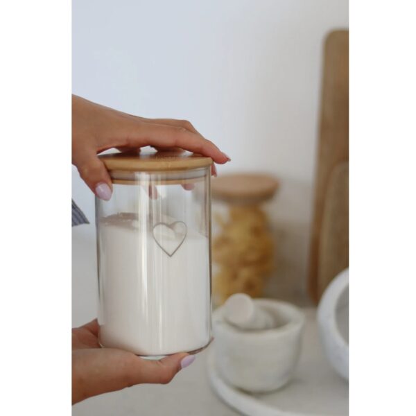 Set 3 Bamboo Storage Jars -Single Heart Natural lid 1000ml