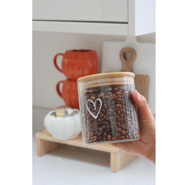 Set 3 Bamboo Storage Jars - Single Heart Natural lid 600ml