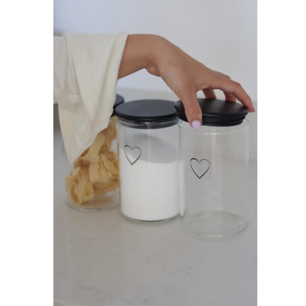 Set 3 Bamboo Storage Jars- Single Heart Black lid 1000ml