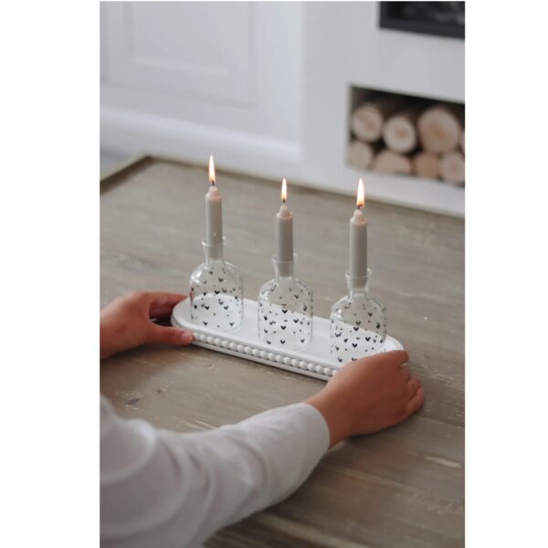 Glass Candle Holder - Small Multi Heart Black