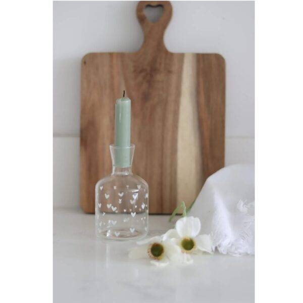 Glass Candle Holder - Small Multi Heart White