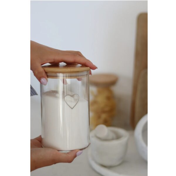 Set 3 Bamboo Storage Jars -Single Heart Natural lid 1000ml