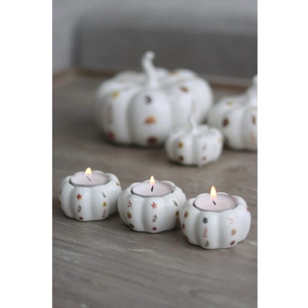 Set of 3 Pumpkin Tea Light Holders - White Floral